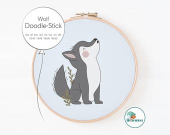 Archivo de bordado de lobo – Aplicación de doodle para la máquina de bordar – Patrón de bordado para ropa y accesorios – 10x10 a 18x30
