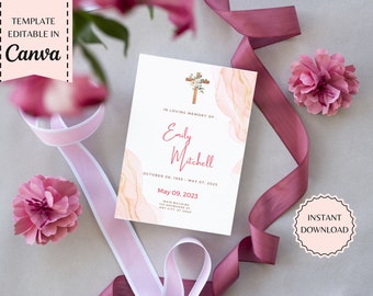 Funeral Program Template For Woman | EDITABLE | Celebration of Life | Obituary Card | Funeral Prayer Card | Printable Memorial Program