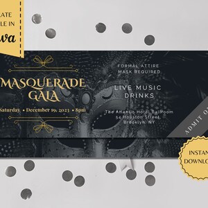 Masquerade Gala Ticket | Banquet Ticket | Fundraiser | Corporate Ticket | Printable Template | instant download