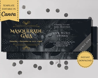 Masquerade Gala Ticket | Banquet Ticket | Fundraiser | Corporate Ticket | Printable Template | instant download