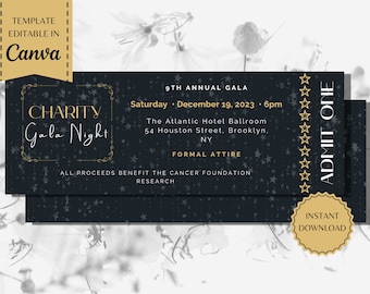 Charity Gala Night Ticket | Fundraiser Ticket | Banquet Ticket | Corporate Event | Printable Template | instant download