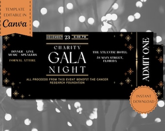 Charity Gala Night Ticket | Fundraiser Ticket | Banquet Ticket | Corporate Event | Printable Template | instant download