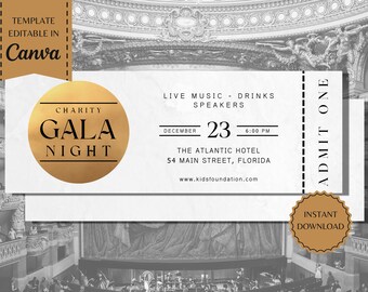 Charity Gala Night Ticket | Fundraiser Ticket | Banquet Ticket | Corporate Event | Printable Template | instant download