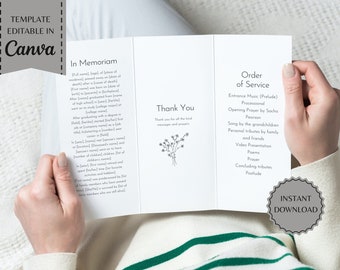 Printable Elegant Trifold Funeral Program | Funeral Memorial Program | EDITABLE TEMPLATE | Obituaries | Funeral Prayer Card | brochure