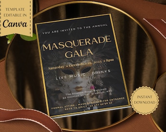 Masquerade Gala Invitation | Banquet Invitation | Fundraiser | Corporate Invitation | Printable Template | instant download