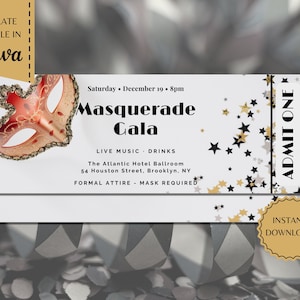 Masquerade Gala Ticket | Banquet Ticket | Fundraiser | Event Ticket | Printable Template | instant download