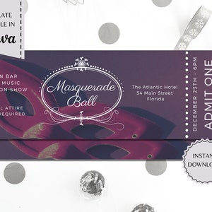 Masquerade Gala Ticket | Banquet Ticket | Fundraiser | Corporate Ticket | Printable Template | instant download