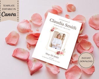 Funeral Program Template For Woman | EDITABLE | Celebration of Life | Obituary Card | Funeral Prayer Card | Printable Memorial Program