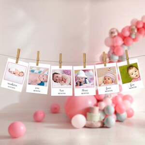 Banner fotográfico de primeiro aniversário, banner fotográfico de primeiro aniversário, cartões fotográficos mensais minimalistas modernos, cartões fotográficos neutros de gênero