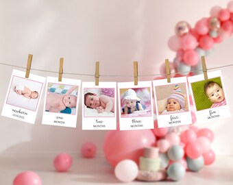 First Birthday Photo Banner, 1st Birthday Photo Banner, Modern Minimalist Monthly Milestone Photo Cards, Gender Neutral Photo Cards