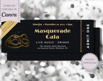 Masquerade Gala Ticket | Banquet Ticket | Fundraiser | Corporate Event Ticket | Printable Template | instant download