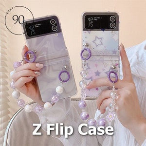 Korean Cute Star - Samsung Galaxy Z Flip 4, Z Flip 3, Z Flip3, Flip4, 5G - Chain Fashion Case - Clear Hinge Protection - Stylish Cover