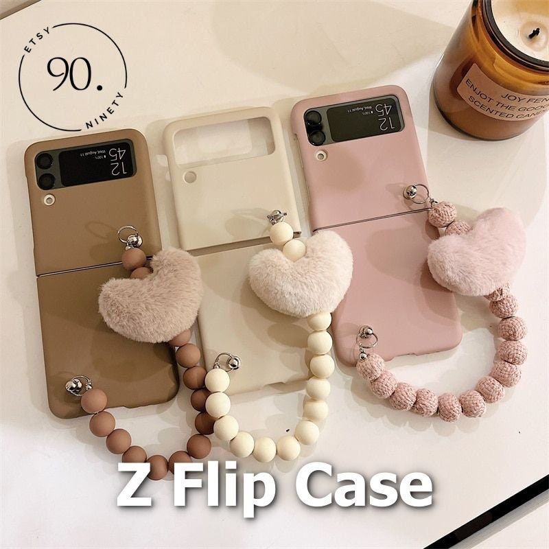 for Galaxy Z Flip 4 Case - Cute Flip Phone Cases with Pearl Strap Love  Heart Clear Case for Samsung Z Flip 4 Case 5G Shockproof Protective Cover