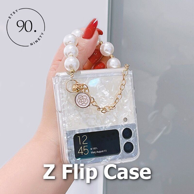 Cute Flower Z Flip 5 Case, Curly Wave Frame Case Compatible Samsung Galaxy  Z Flip 5 With Bracelet For Girl Women