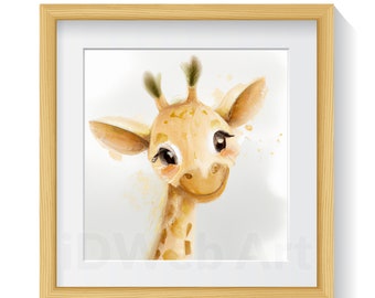Cute Baby Giraffe Digital Printable Wall Art, Nursery Wall Decor, Watercolor Baby Giraffe Painting, Baby Animal Print, Safari Nursery Art