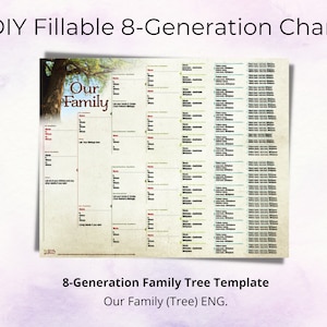 Our Family Tree Edition, doe-het-zelf invulbare grafieken van 8 generaties DIY-genealogiegrafiek, vooroudergrafiek, invulbare sjabloon, Instant Download