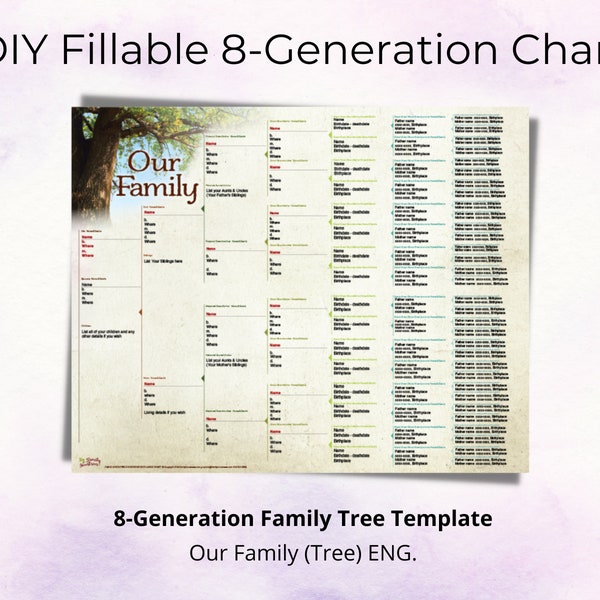 Our Family, Tree Edition, DIY Fillable 8-Generation Charts DIY Genealogy Chart, Ancestor Chart, Fillable Template, Instant Download