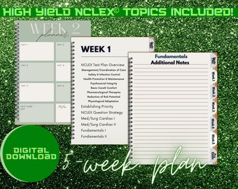 NCLEX Study Planner: 5-Week Review, 160+ Topics (Digital Download)