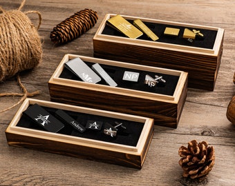 Personalized Groomsmen Cufflinks, Engraved Cufflink with Box, Custom Cufflink, Money Clip & Tie Clip Set, Men Gifts, Groomsmen Proposal