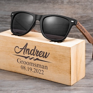 Personalized Walnut Wood Sunglasses, Groomsman Sunglasses, Groomsmen Gifts, Bachelor Party Gifts, Wedding Gift For Guys, Groomsmen Proposal image 1