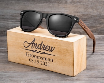 Personalized Walnut Wood Sunglasses, Groomsman Sunglasses, Groomsmen Gifts, Bachelor Party Gifts, Wedding Gift For Guys, Groomsmen Proposal