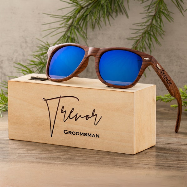 Personalized Walnut Wood Sunglasses, Groomsman Sunglasses, Groomsmen Gifts, Bachelor Party Gifts, Wedding Gift For Guys, Groomsmen Proposal