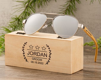 Personalized Wooden Sunglasses, Engraved Unisex Sunglasses, Custom Wooden Box, Groomsman Mens Gift, Groomsmen Gifts, Bridesmaid Sunglasses