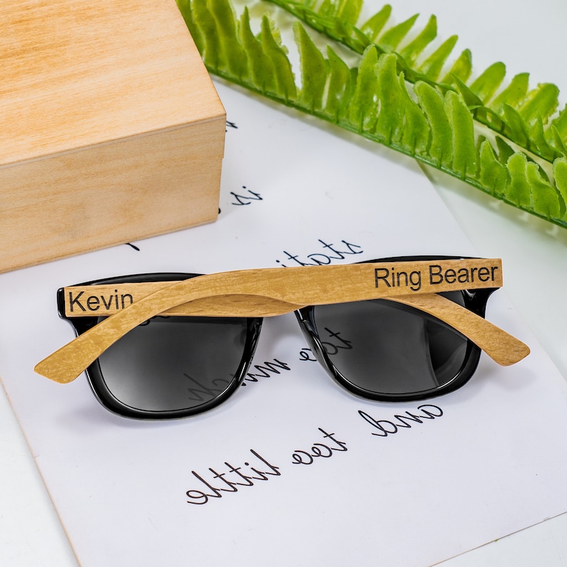 Junior Groomsmen Sunglasses, Custom Engraved Wood Sunglasses, Toddler Youth Kid Glasses, Jr. Groomsmen Proposal Gift Idea for Wedding Party image 9