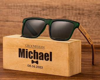 Personalized Polarized Wooden Sunglasses, Wood Sunglasses Box, Custom Engraved Unisex Sunglasses, Mens Gift, Groomsmen Gifts Proposal