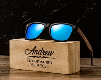 Personalized Walnut Wood Wooden Sunglasses, Groomsman Sunglasses, Groomsmen Gifts, Bachelor Party Wedding Gift For Guys, Groomsmen Proposal
