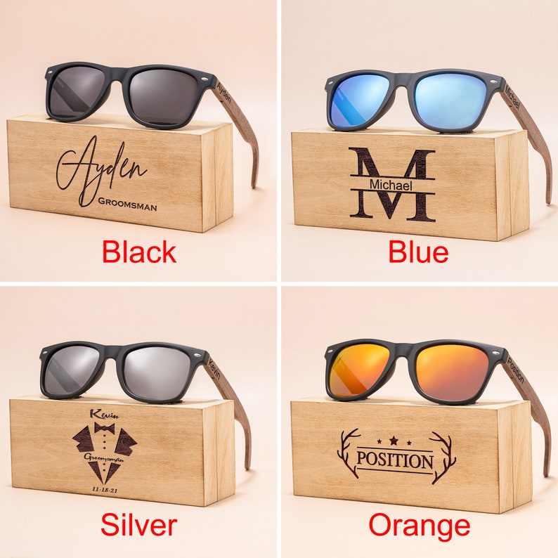 Personalized Walnut Wood Sunglasses, Groomsman Sunglasses, Groomsmen Gifts, Bachelor Party Gifts, Wedding Gift For Guys, Groomsmen Proposal image 2