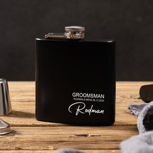 Personalized Flask for Men, Groomsmen Gifts, Best Man Gifts, Black Hip Flask, Engraved Flask for Groomsmen, Groomsman Flasks, Gift for Him