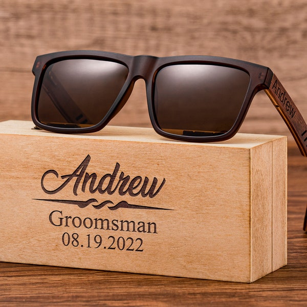Personalized Wooden Sunglasses, Groomsmen Gifts, Groomsmen Proposal, Custom Engraved Unisex Sunglasses, Mens Gift, Groomsmen Sunglasses