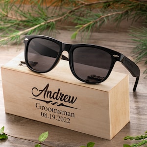 Gepersonaliseerde ebbenhout houten zonnebril, aangepaste gegraveerde Unisex zonnebril, houten kist, mens geschenk, Groomsmen geschenken, Groomsmen zonnebrillen
