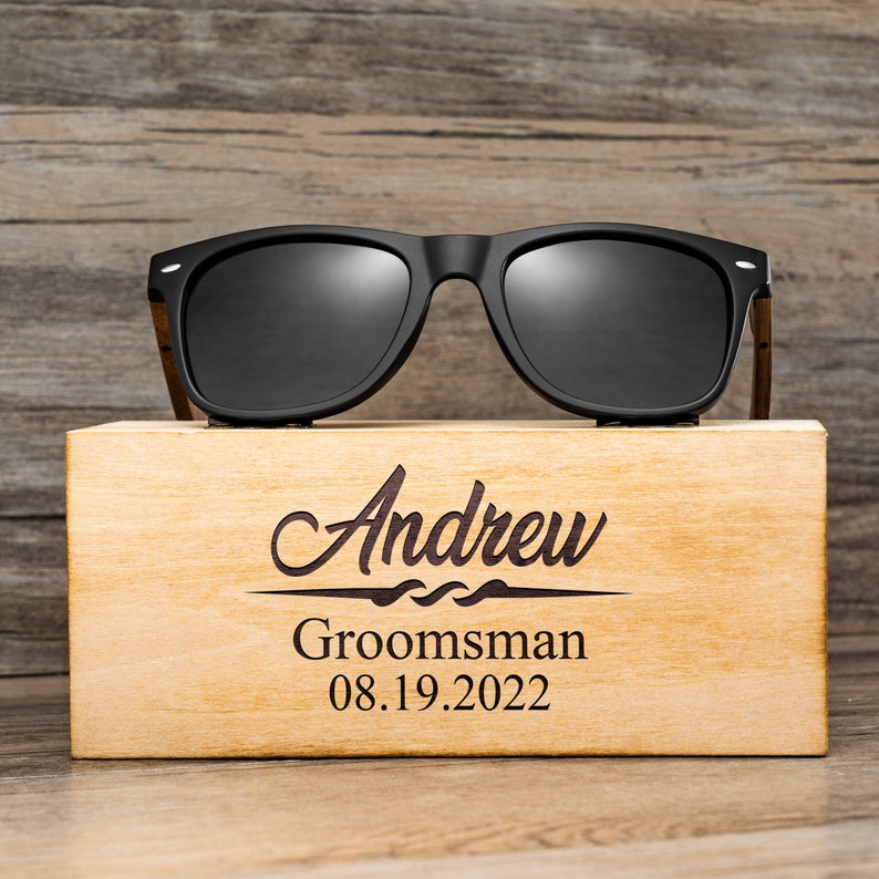 Personalized Walnut Wood Sunglasses, Groomsman Sunglasses, Groomsmen Gifts, Bachelor Party Gifts, Wedding Gift For Guys, Groomsmen Proposal image 5