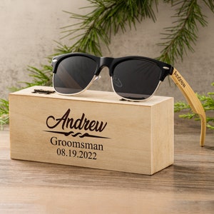 Gepersonaliseerde houten zonnebrillen, bruidsjonkers geschenken, aangepaste gegraveerde zonnebrillen, bruidsjonkers voorstel, huwelijksgeschenken voor jongens, vrijgezellenfeest cadeau