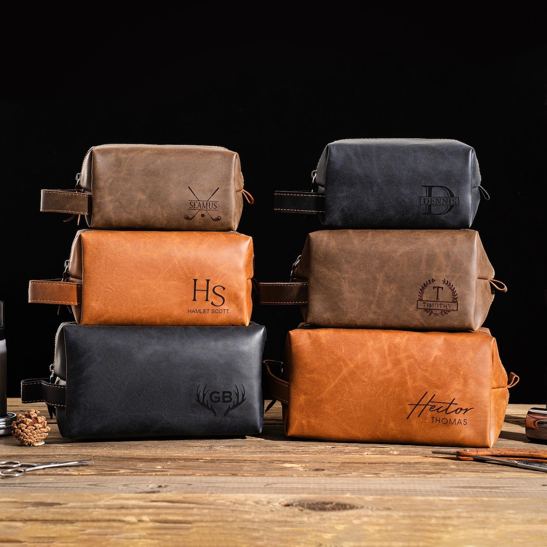 Personalized Men's Leather Toiletry Bag, Groomsmen Gifts, Engraved ...