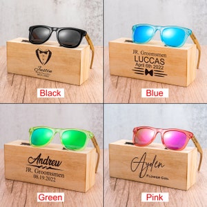 Junior Groomsmen Sunglasses, Custom Engraved Wood Sunglasses, Toddler Youth Kid Glasses, Jr. Groomsmen Proposal Gift Idea for Wedding Party image 2