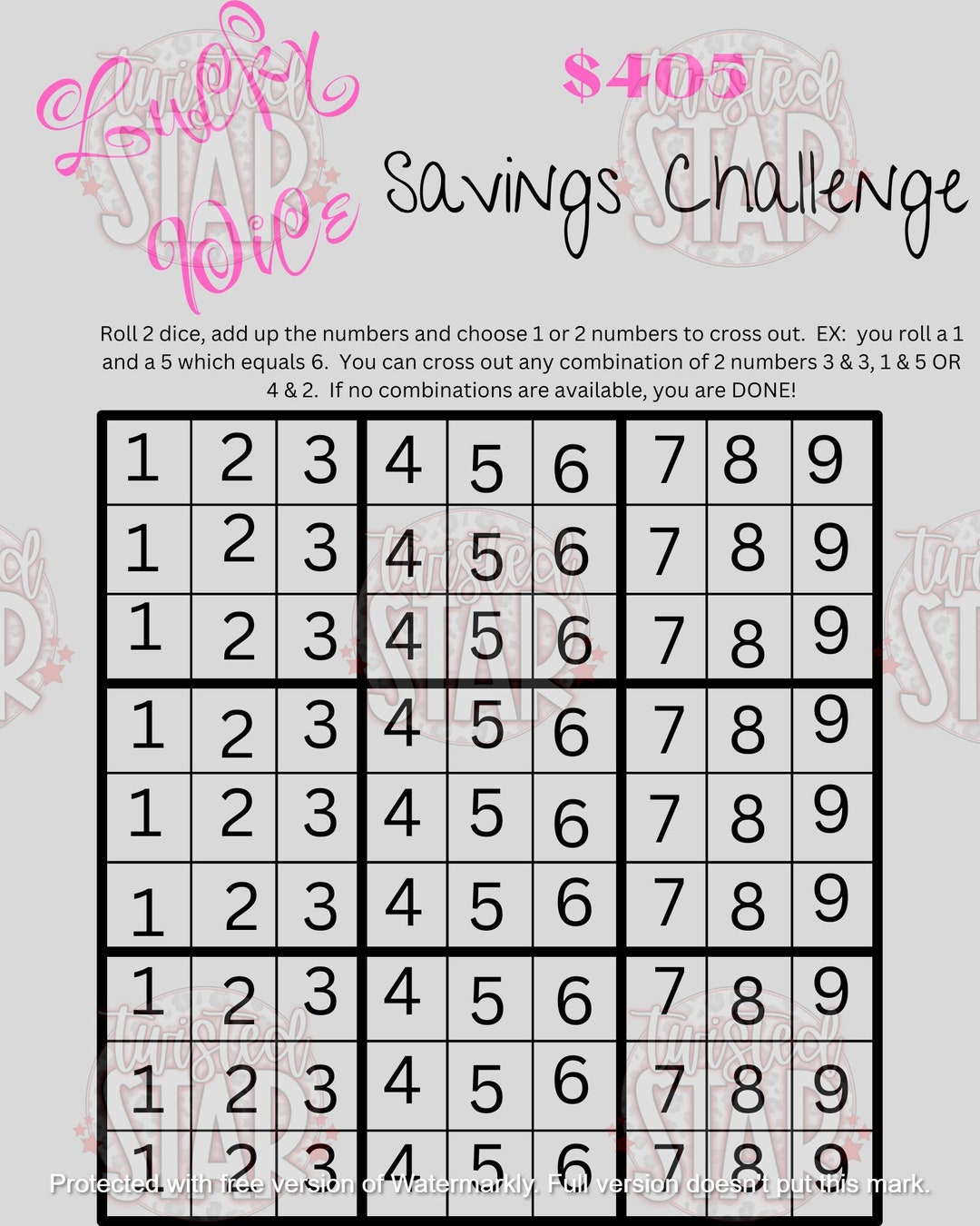 Lucky Dice Savings Challenge Printable Etsy