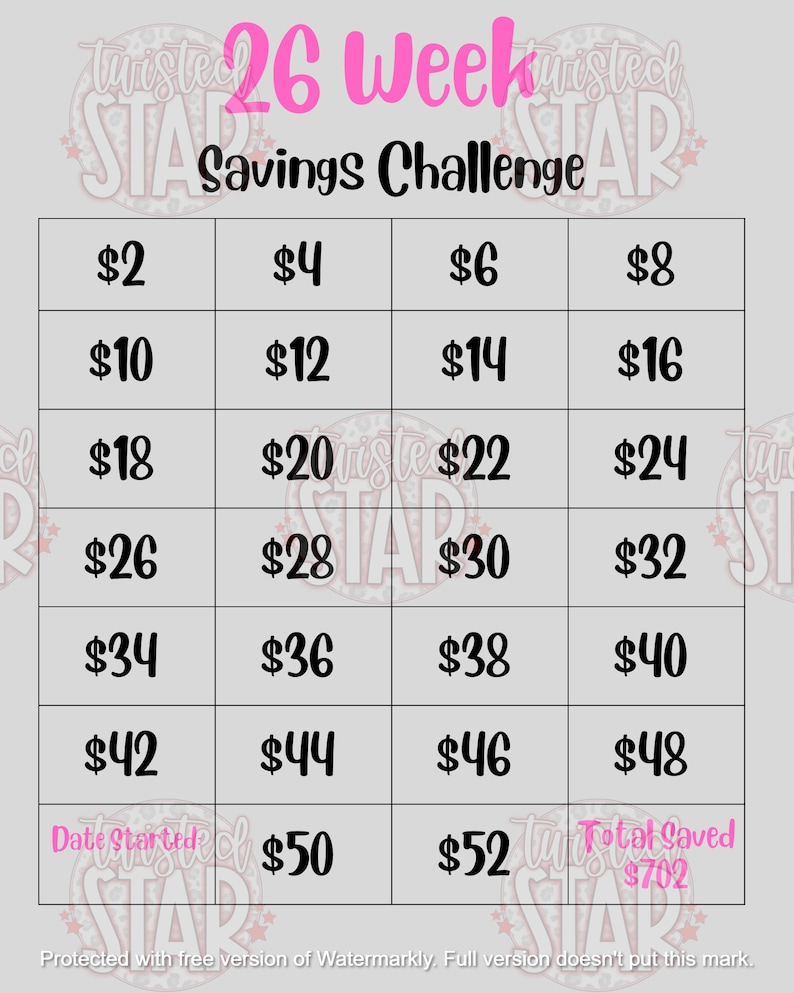 26 Week Savings Challenge - Etsy