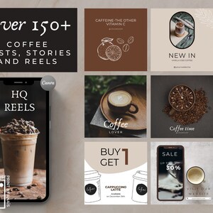 Coffee Social Media Kit: 150+ Business Posts, Reels, Stories - Canva Template