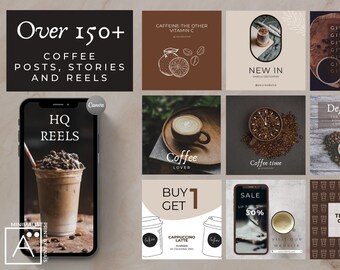 Social Media Kit för kaffe: 150+ företagsinlägg, reels, stories – Canva-mall