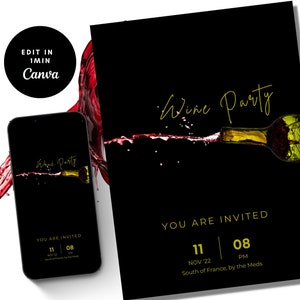 Wine Tasting Birthday Invitation: Editable Party Flyer (Canva Template)