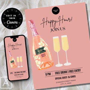 Champagne party, happy hour flyer, Editable Invitation, editable flyer template, work party, diy flyer, happy hour invite, ladies night, bar