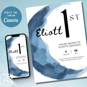 birthday boy 1st birthday, 1st birthday, 1 year old boy, 1 year anniversary, 1 year birthday,1 year a, 1st birthday boy, EDITABLE invite