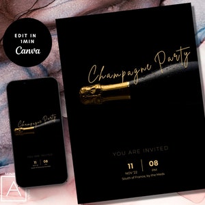 champagne party invitation, brunch invitation, Editable Invitation, Champagne Invitation, champagne party invite, brunch and bubbles, Print