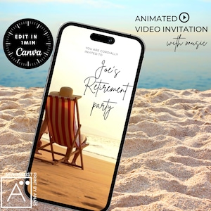 Beach Retirement Party Invitation Template,  for Men and Women, Editable Video Evite, invites for retirement, invitation retire