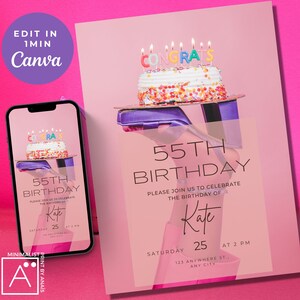 55th Birthday Invitation, 55th birthday png, Birthday Party, editable template, Canva Template, 55th birthday invite