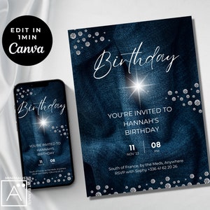 Denim & Diamonds Birthday Invitation: Editable Template (Digital)
