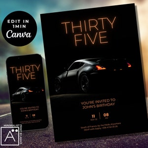 Men&#39;s Birthday Invitation: Editable Car Theme (Digital Download)